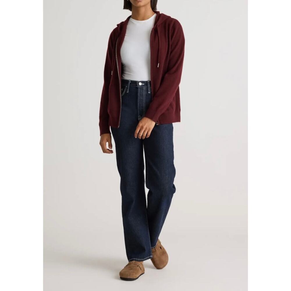 New with Tags!  Quince Unisex Mongolian Cashmere Hoody Burgundy Sz M #130 - Picture 2 of 8
